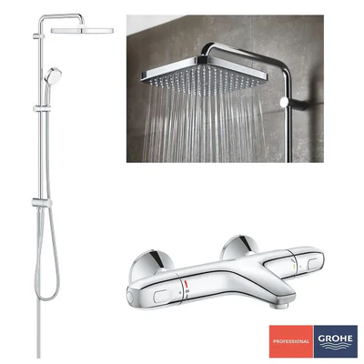 Pachet: Coloana dus Grohe Tempesta 250,palarie patrata, baterie cada/dus Grohtherm 1000 (26694001,  34816003 )