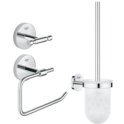 Set accesorii baie Grohe BauCity 3 in 1, perie wc (40463001) , suport hartie igienica(40457001), cuier prosop dublu (40461001)