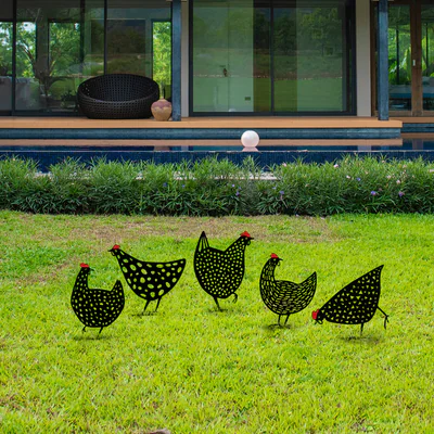 Set decoratiuni pentru gradina, Chickens, Negru