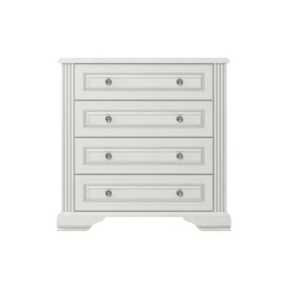 Comoda White 4S, 4 sertare, MDF frezat si PAL melaminat, 93x45x94 cm, frasin alb si pin argintiu