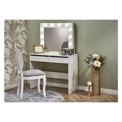 Masa de toaleta Hollywood, cu oglinda, din PAL, 94x43x140 cm, alb