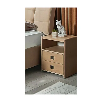 Noptiera Samba, bej - 42x41x58 cm cu doua sertare, tapitata catifea