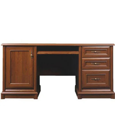 Birou Sonata, stil clasic, manere metalice, cadru MDF, PAL laminat, 158x77x68 cm, Castan