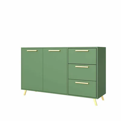 Comoda Bali 2, 2 usi si 3 sertare, design modern, PAL melaminat, 140x41x86 cm, verde