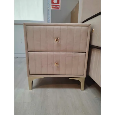 Noptiera Nova, Bej - 53x40x60 cm, tapitata cu sertare, catifea premium