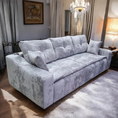 Canapea extensibila Roma,gri - 242x116 cm, lada depozitare, stofa rezistenta