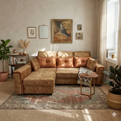 Coltar Paris Tip 1 extensibil, culoare personalizabila - 240x165 cm, cu lada de depozitare, saltea memory foam si micro pocket, structura din fag