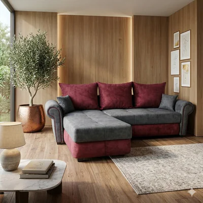 Coltar Carmen Tip 1 extensibil, gri - 255x170 cm, lada depozitare, stofa rezistenta