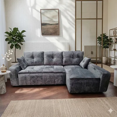 Coltar Roma Tip 1 extensibil, gri - 257x166 cm, lada depozitare, stofa premium