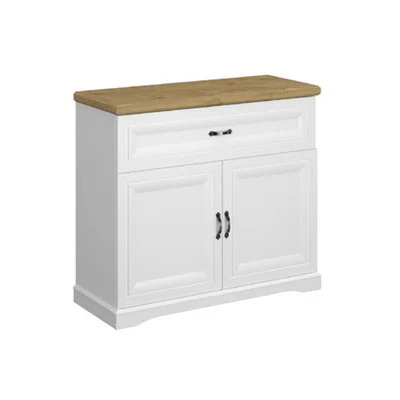 Comoda RIVA KOM 2D1S, Alb cu Blat Natur, 2 Usi si 1 Sertar, 103 cm