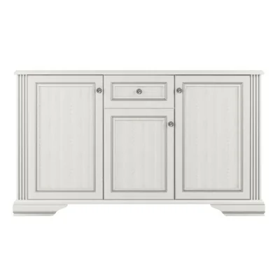 Comoda White 3D1S, 3 usi si 1 sertar, MDF frezat si PAL melaminat, 160x45x93 cm, frasin alb si pin argintiu