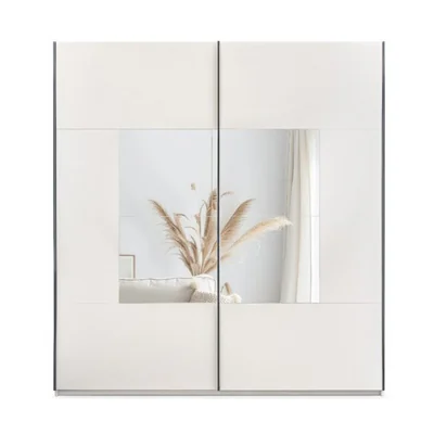 Dulap Boston, design modern cu usi culisante, PAL melaminat, 215x203x65 cm, Alb