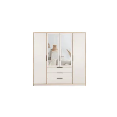 Dulap Lati D4, usi glisante cu feronerie HAFELE, PAL melaminat, 200x196x57 cm, Alb