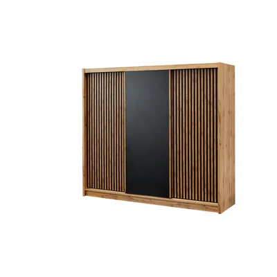 Dulap London, spatiu generos de depozitare, PAL melaminat si usi glisante cu feronerie Hafele, 250x60x215 cm, negru