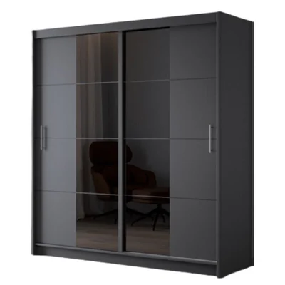 Dulap Porto 2 dulap cu oglinda si usi culisante din pal melaminat cu feronerie de calitate si compartimentare practica, 203x61x215 cm, grafit