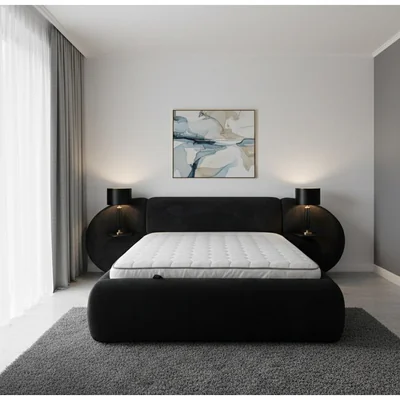 Pat tapitat cu Saltea Gratis, Aleris 160x200 cm blue cu somiera rabatabila, lada depozitare