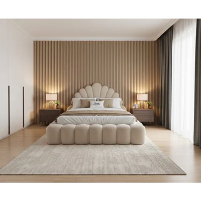 Pat tapitat cu Saltea Gratis, Looka 160x200 cm crem cu somiera rabatabila, lada depozitare