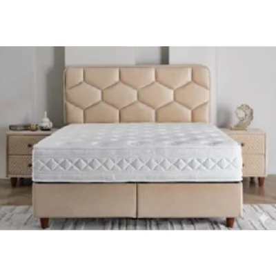Pat Tapitat + Saltea gratis, Wise Comfort, bej - 160/200 cm, boxspring cu depozitare