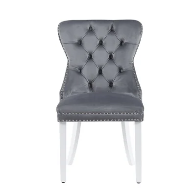 Scaun tapitat Mira MC, picioare din lemn alb, design elegant cu nasturi, sezut ergonomic, tapiterie premium, personalizabil