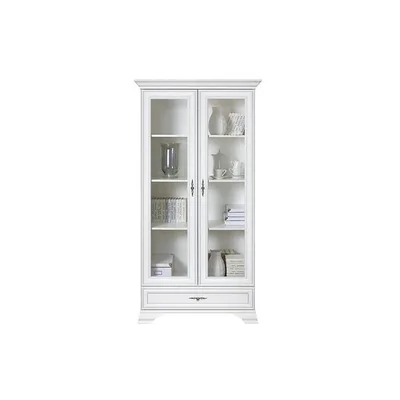 Vitrina Idento REG2W1S, cu sticla securizata, 2 usi si 1 sertar, MDF si PAL laminat, 99.5x43.5x210 cm, alb alpin