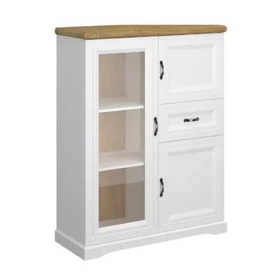 Vitrina RIVA REG 1W2D1S, Alb cu Top Natur, 1 Usa Sticla, 133 cm