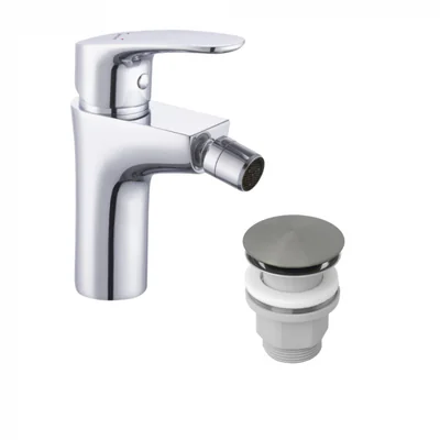 Baterie bideu crom lucios cu ventil click-clack, Cersanit Taxo