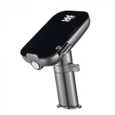 Baterie de baie cu afisaj digital al temperaturii si suport pentru telefon gri metalizat, Form Digital