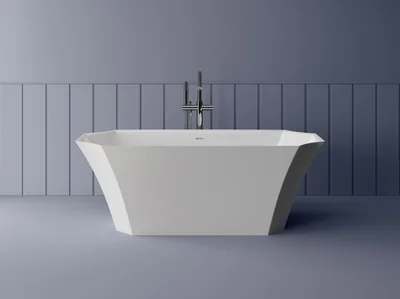 Cada baie freestanding asimetrica, compozit, 170 x 81 cm, Cast Marble Novara