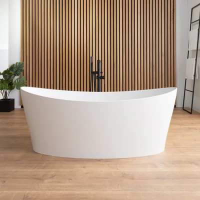 Cada baie freestanding ovala, compozit, 160 x 71 cm, Foglia Wave