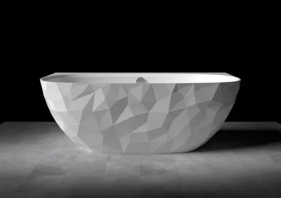 Cada freestanding compozit, 160 x 80 cm, lipita de perete, model 3D, alb lucios Foglia Linea