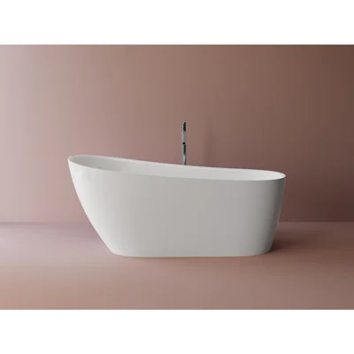 Cada baie freestanding compozit Marmite Santorini, 159 x 73 cm, ovala, alb lucios, fara preaplin.