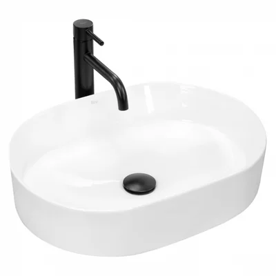 Lavoar pe blat oval REA Nadia 50 cm, ceramica alba, montaj pe blat