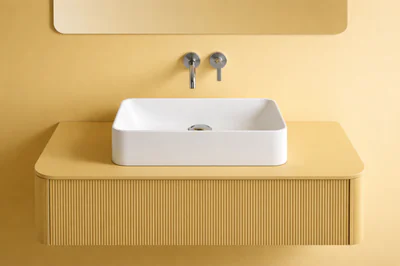 Lavoar pe blat din compozit, 45 x 38 cm, alb lucios, forma patrata, Foglia Octavia