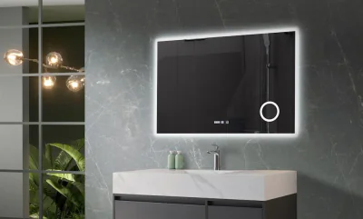 Oglinda baie cu iluminare LED 3 culori, intrerupator Touch, ceas, lupa, functie dezaburire, 120x80 cm Belform Atlantis