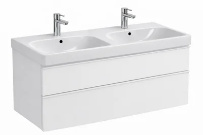 Set dulap baie suspendat 120 cm, alb, 2 seratre si lavoar dublu, Geberit Smyle Square