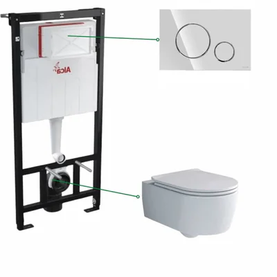 Set vas wc rimless cu capac soft close Villeroy Boch Soul, rezervor incastrat Alcadrain si clapeta crom lucios Cersanit