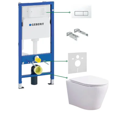 Set vas wc suspendat vortex cu capac soft close Oslo, rezervor incastrat, set fixare, izolare fonica si clapeta alba