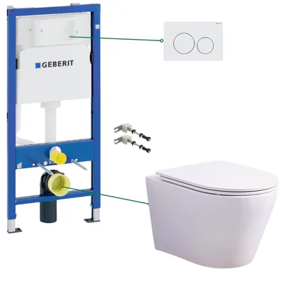 Set vas wc suspendat vortex cu capac soft close Oslo, rezervor incastrat si clapeta alba Geberit