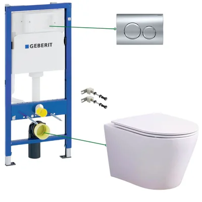 Set vas wc suspendat vortex cu capac soft close Oslo, rezervor incastrat si clapeta crom Geberit