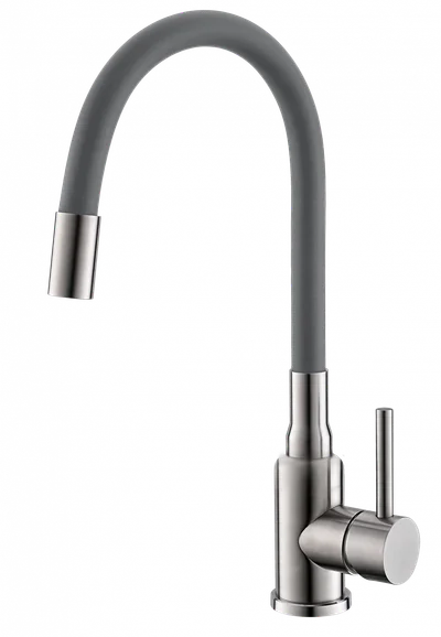Baterie chiuveta bucatarie cu pipa flexibila, gri, Alveus Flexa