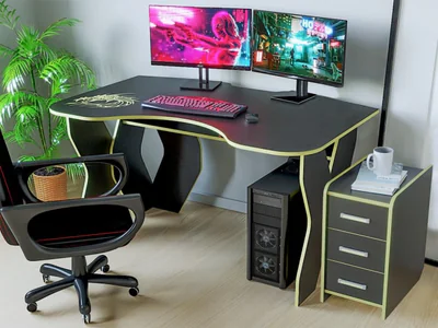 Set Birou PC cu Noptiera KL 9.0 Wenge Galben