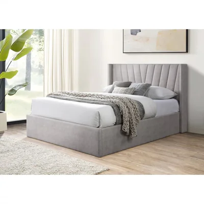 Pat tapitat Prestige 2 Crem cu somiera metalica rabatabila si spatiu de depozitare 160x200