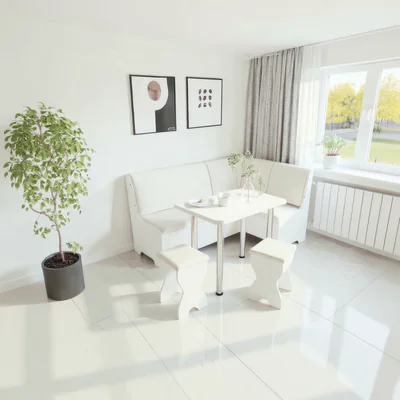 Set coltar bucatarie Tunis cu masa si 2 tabureti Alb Fildes