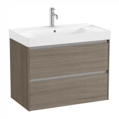 Set PROMO mobilier baza si lavoar cu 2 polite Roca Ona Unik 2 sertare 80x46 cm ulm inchis