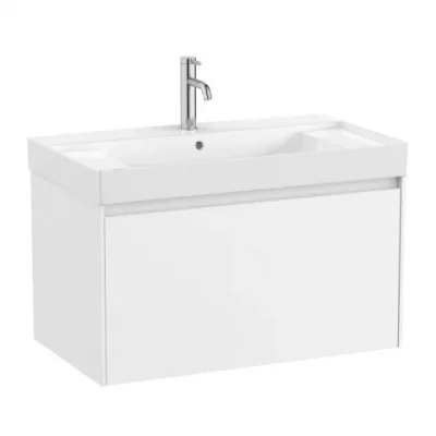 Set PROMO mobilier baza si lavoar cu 2 polite Roca Ona Unik 1 sertar 80x46 cm alb mat