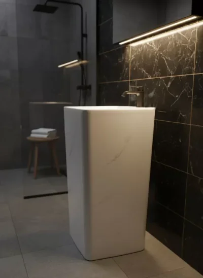 Lavoar freestanding ceramic H15-CUG01-M – design patrat marmorat