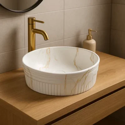 Lavoar ceramic rotund A747-P841M cu design marmorat