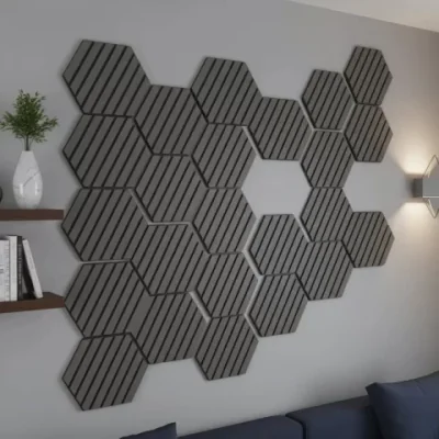 Panou riflaj decorativ, hexagonal - Set 4 Bucati - Antracit Mat