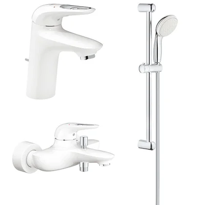 Pachet 3 in 1 baterii baie Grohe Eurostyle, marimea S, alb,maner decupat (33558LS3,33591LS3,27853003)