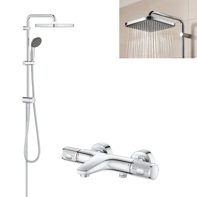 Pachet: Coloana dus Grohe 250,palarie patrata, baterie cada/dus Grohtherm 1000 Performance (26698000, 34830000 )